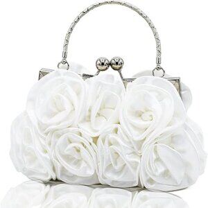 Women Evening Clutch Bag Floral Satin Small Purses with Detachable Strap